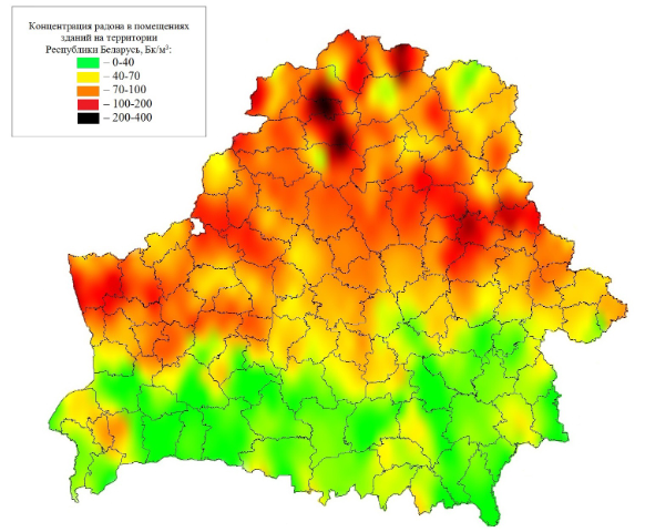 Карта радона в Беларуси